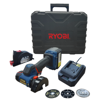 Ryobi 18V Li-Ion brushless multi-saw kit with carry case, battery, charger, and cutting accessories.